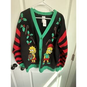 The Simpsons Sweater Cardigan Button Front Christmas V Neck Holiday Bart Lisa XL